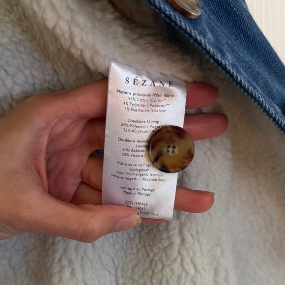 Sezane Will Jacket Indigo with Shearling Lining - Size S - Picture 7 of 7